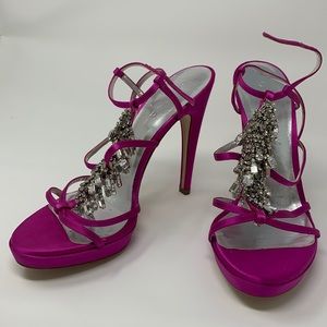 Casadei Fuschia Pink Crystal Waterfall heels